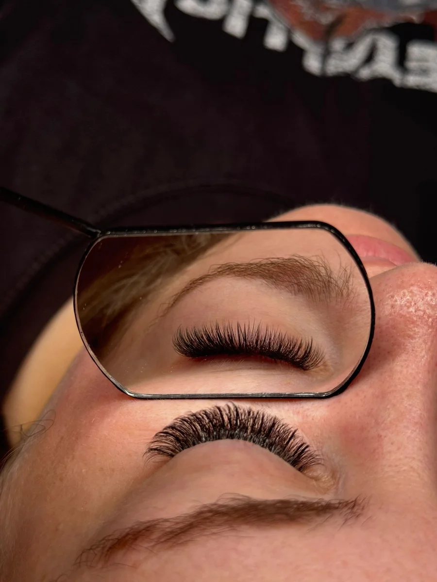 Lash extensions before and after mirror Perth WA - Lash Magnifique